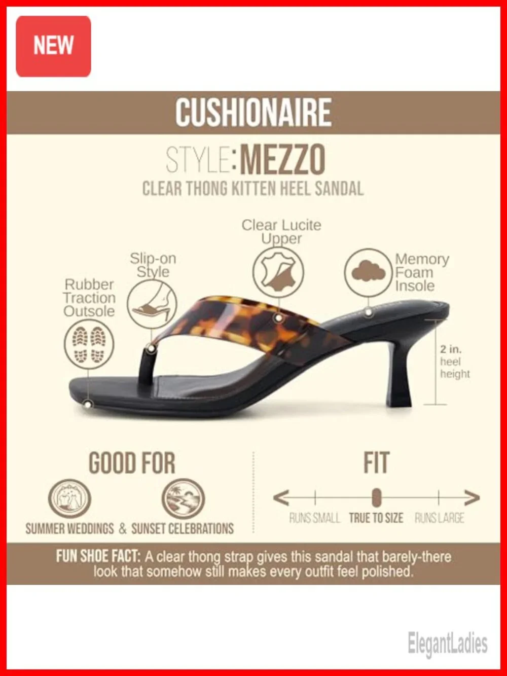 CUSHIONAIRE Mezzo Clear Strap Kitten Heels Square Toe Flip Flop Sandal